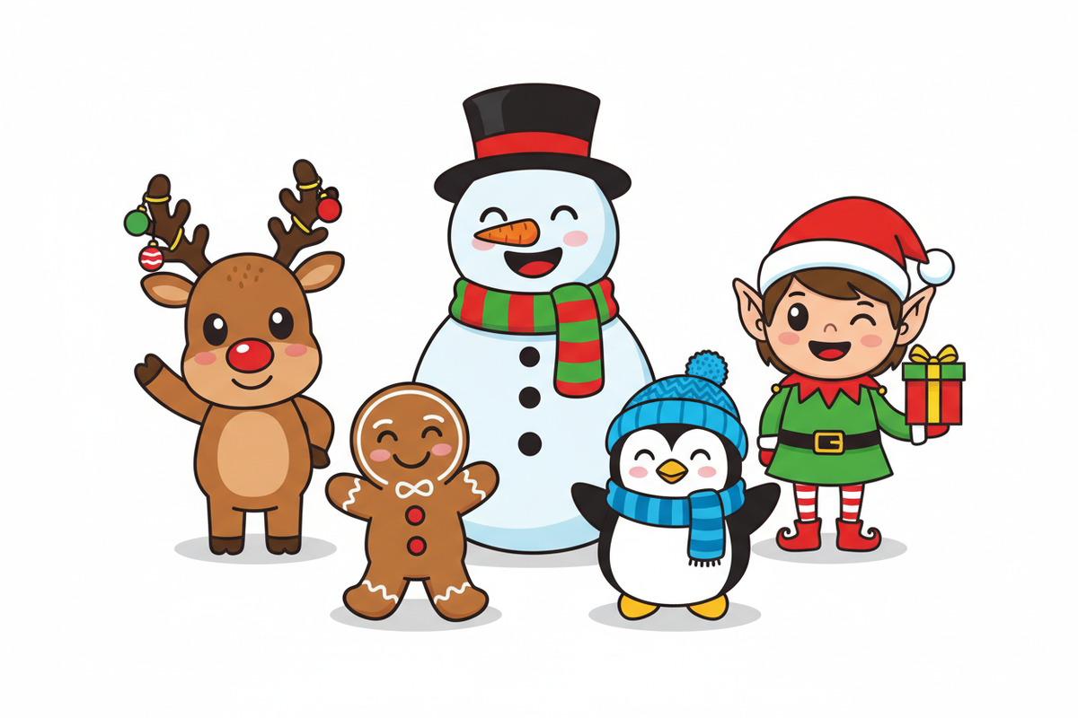 cartoon type festive characters with white background